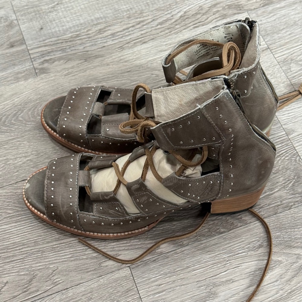 Studded Lace-Up Cutout Sandals - Taupe